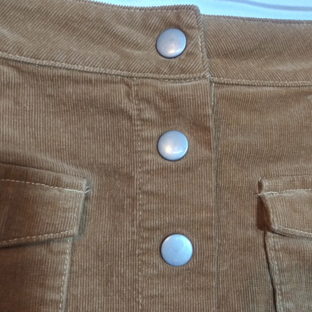 Rhythm Corduroy Mocha Brown Tan Button Down Mini Boho Skirt Size 2 Size M - Image 5