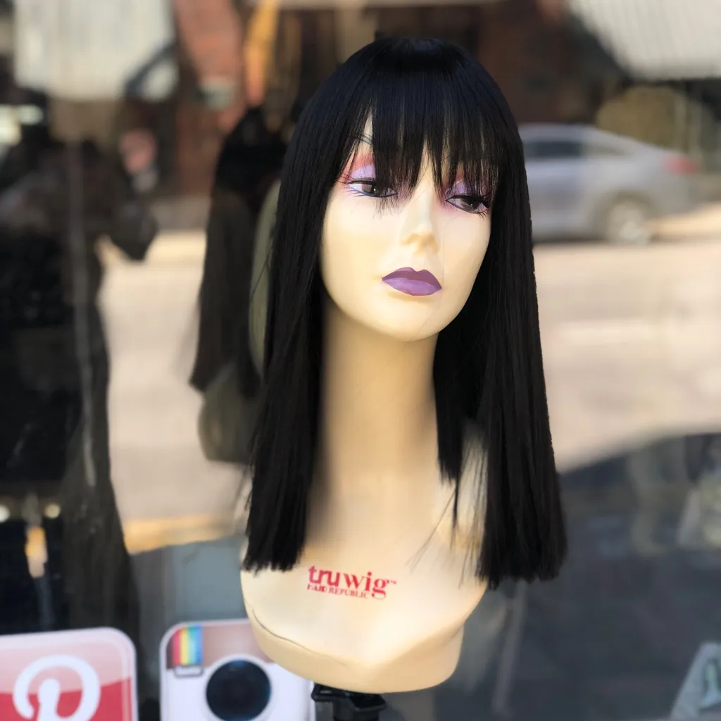 Blunt cut bob dark brown/black wig bangs 2020 Brown - Image 7