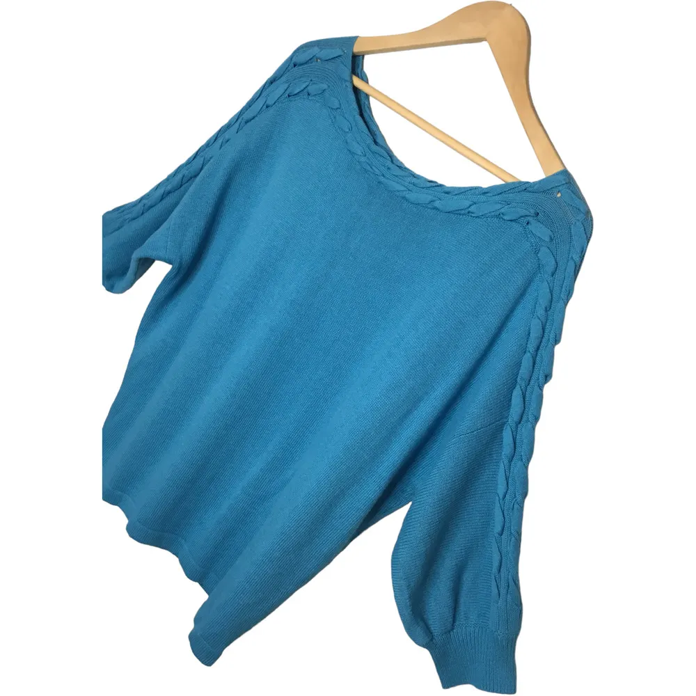 New Belldini Black Label Quarter Sleeve Boat Neck Sweater Silk Blend Teal Blue L - Image 3