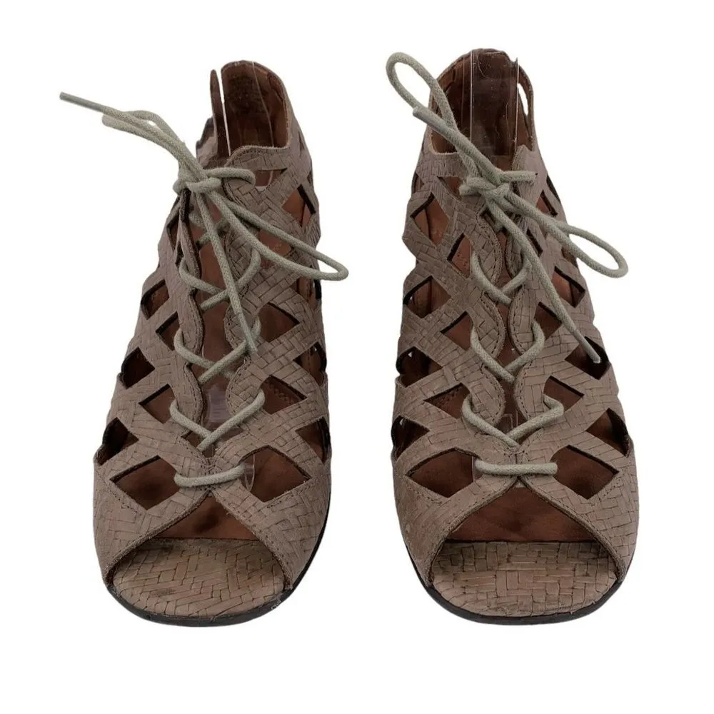 Gentle Souls OKEY DOKEY Taupe Lace-Up Gladiator Mid Heel Sandals Size 8 M - Image 2