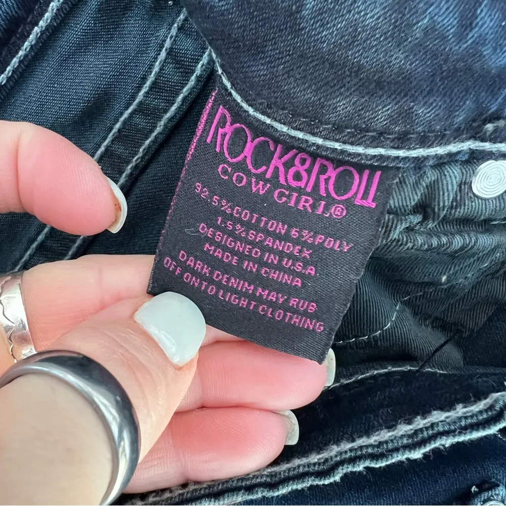 Rock & Roll Cowgirl Trouser Stretch Mid Rise Dark Blue Women Jeans 27x32 NEW - Image 6