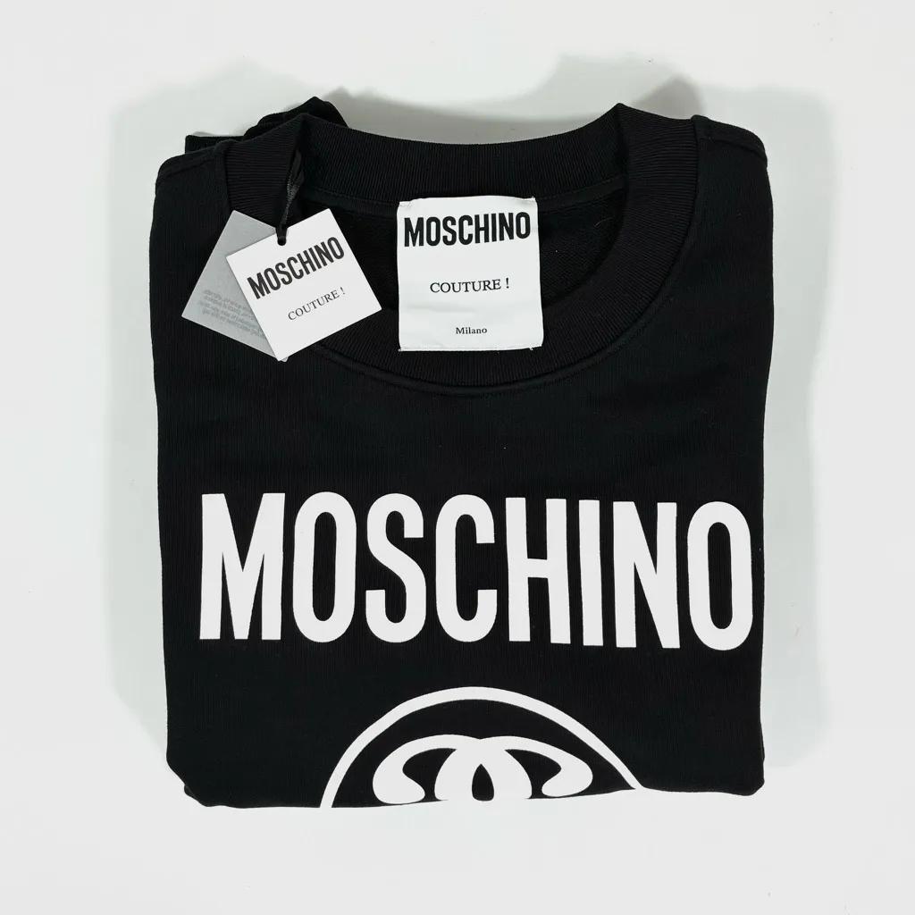 Moschino Couture Logo Double Question Mark Crewneck Sweatshirt Black US 8 NWT - Image 6