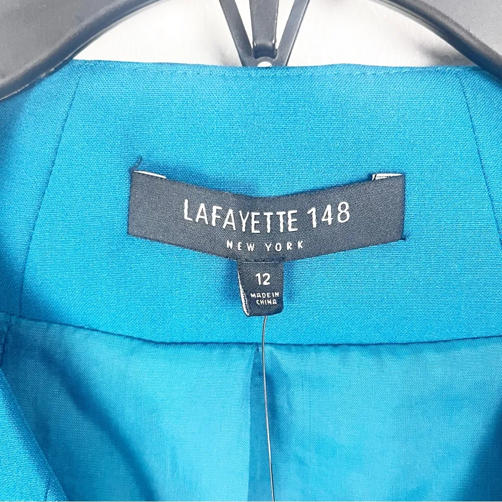 LAFAYETTE 148 Teal Wool Blend Front Zipper 3/4 Sleeves Coat Dress Size 12 - Image 3
