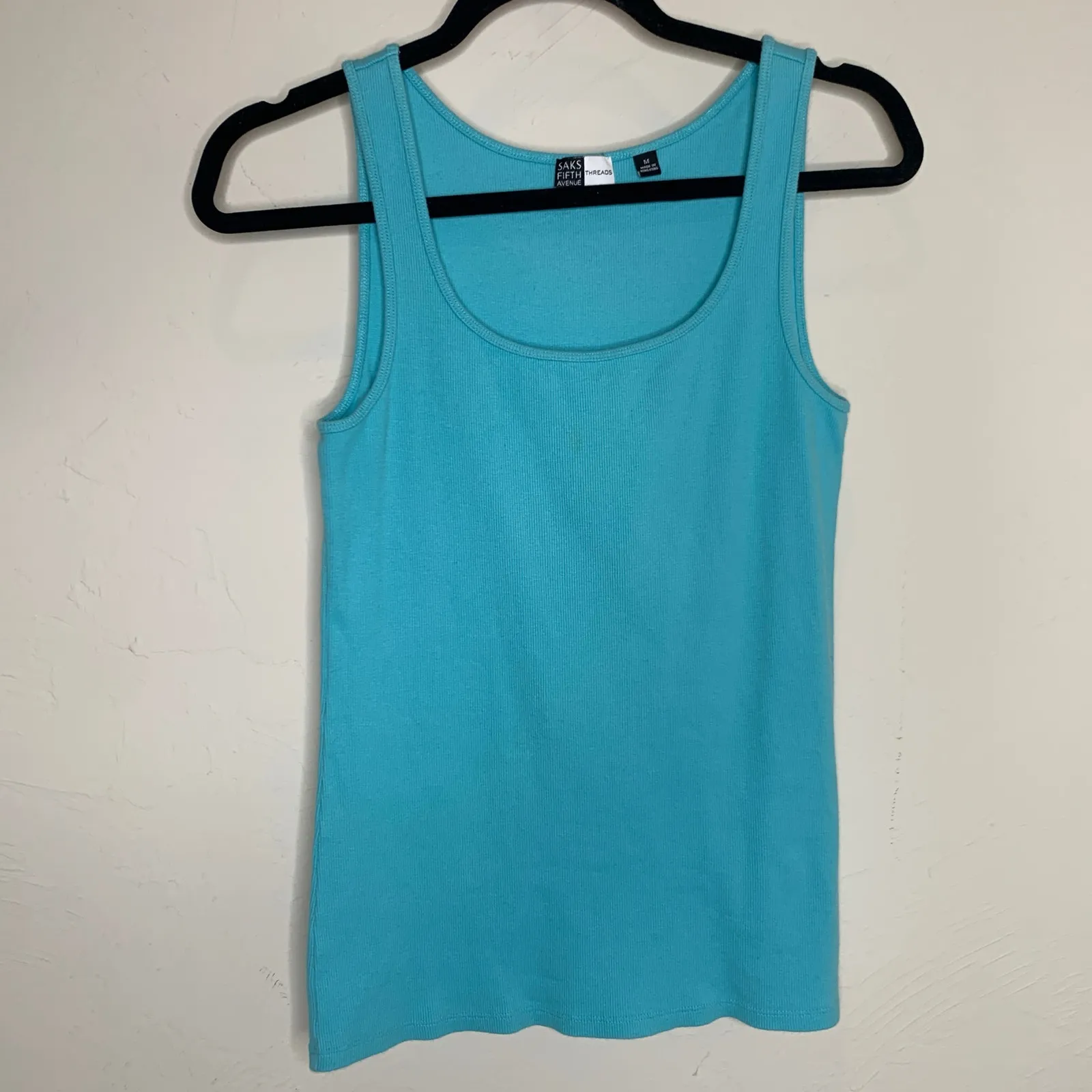 SAKS Fifth Avenue Turquoise Blue Ribbed Tank Top Sz Medium Vintage - Image 5