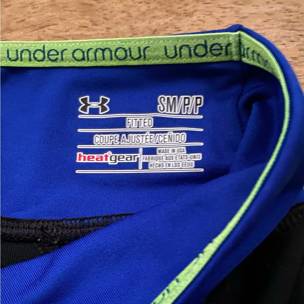 Under Armour Heat Gear Women’s Sz‎ S Fitted Black/Royal Blue Capri Leggings - Image 4