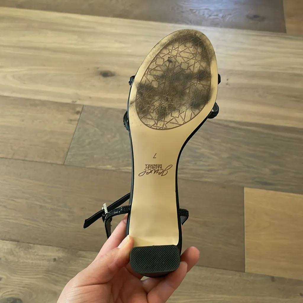 Jewel Badgley Mischka Omari Il Evening Sandals Black Satin & Rhinestones Size 7 - Image 10