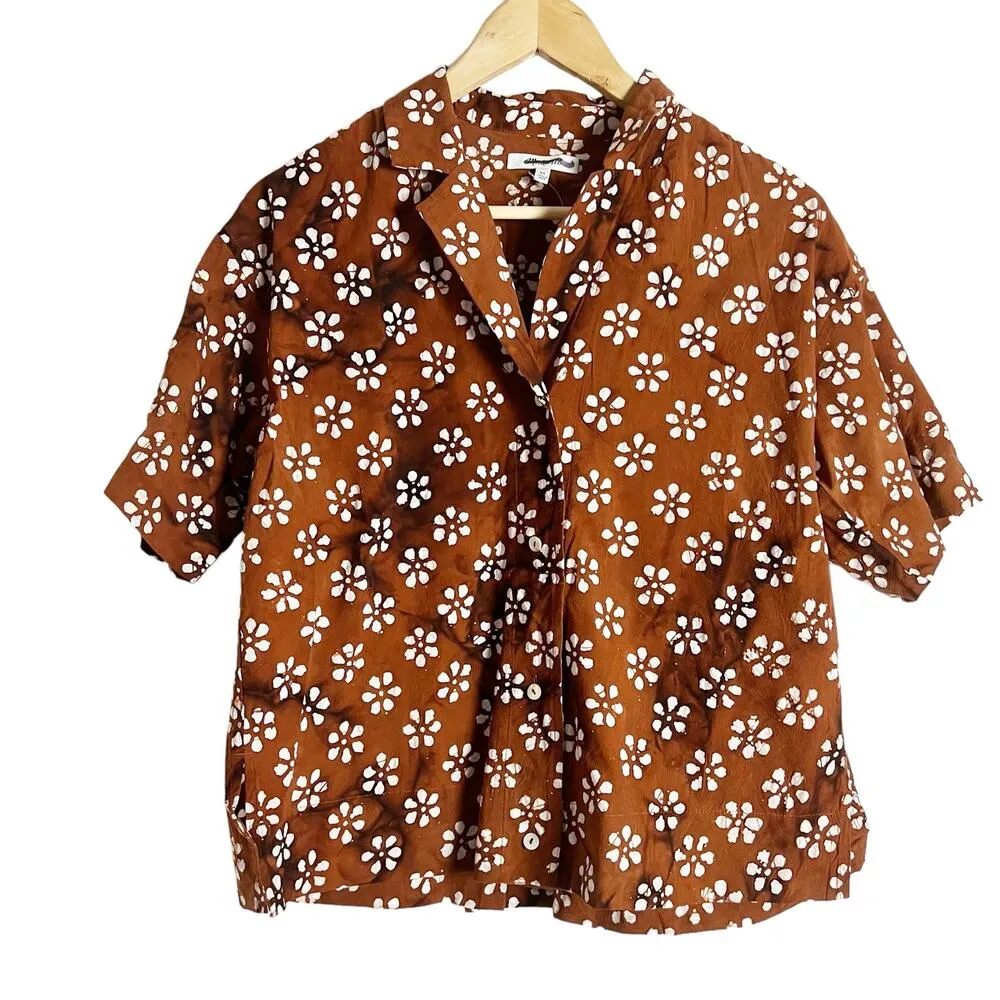 Madewell Brown White Cotton Lightweight Button-Up Camp Shirt Size XS - Image 4