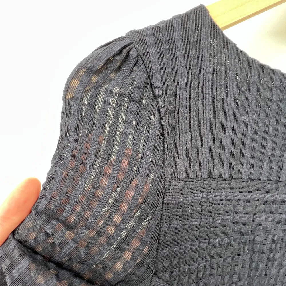 Anthropologie Maeve Women XS Short Sleeve Seersucker Dress‎ Navy Blue Cocktail - Image 4