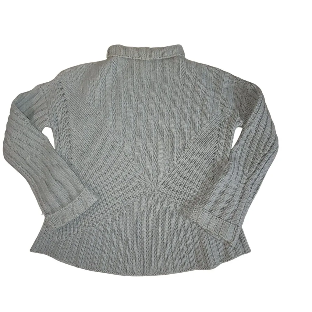 Hand Knit Sweater Pullover Tequila Solo Gray Merino Wool Ribbed Knit Mock Neck Blue Size M - Image 5