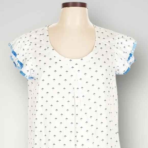 Persifor Clare White Navy Parasol Umbrella Print Flutter Sleeve Dress Large‎ - Image 3