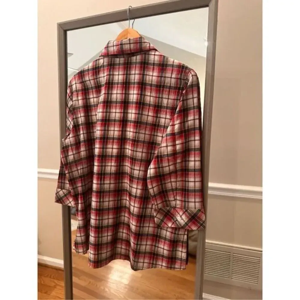Long Sleeve Plaid Button‎ Up Shirt Size Large Red - Image 4