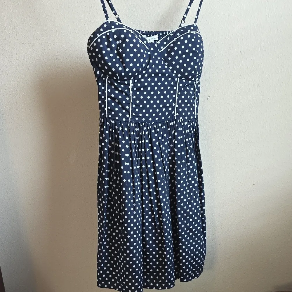 American Rag Retro Polka Dot Spaghetti Strap Mini Sundress Blue Large - Image 4