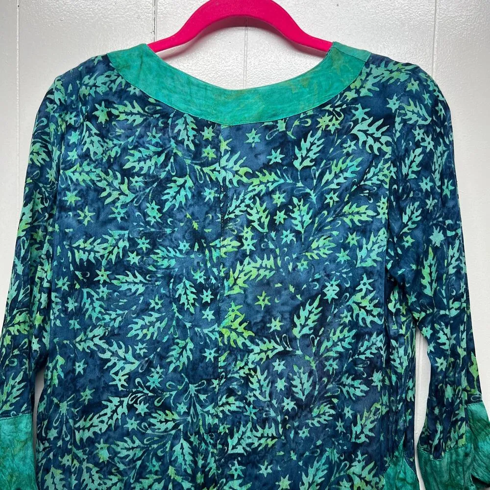 Soft Surroundings 3/4 Sleeve Green & Blue Floral Women's Top Size XS Flowy - Image 8