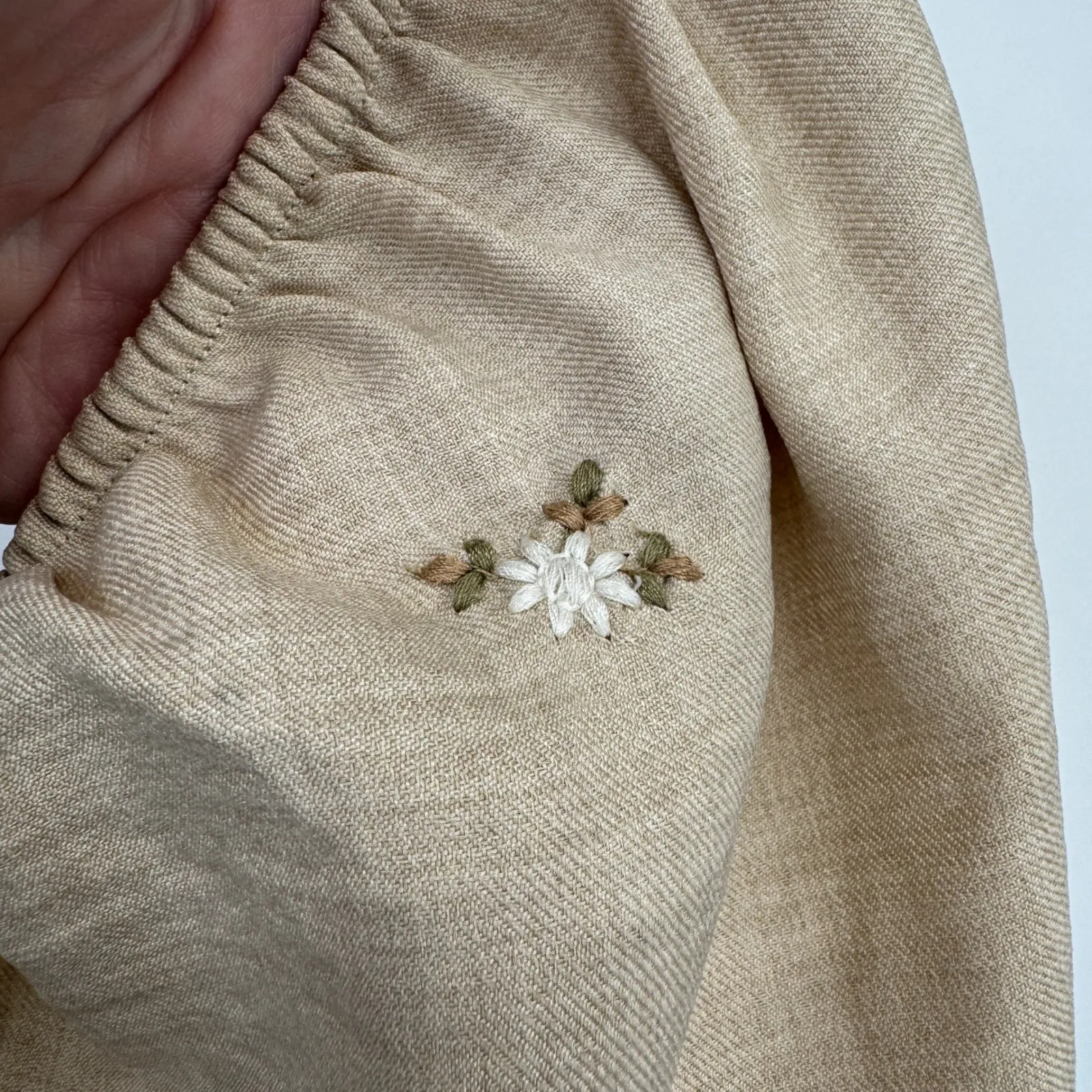 August Sky Milkmaid Prairie Country Dress Womens L Tan Embroidered Cottagecore Size L - Image 12