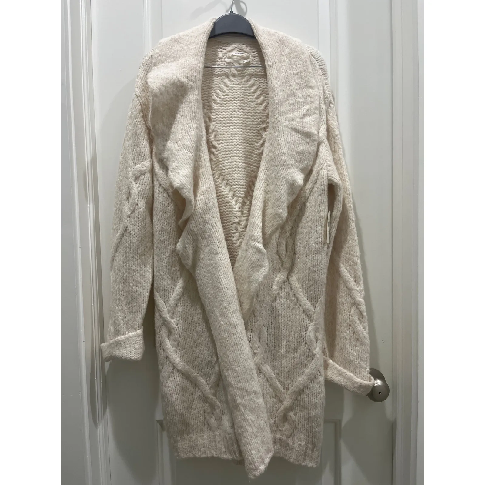 NWT Anthropologie Cream Cable Knit Open-Front Cardigan Sweater Sz S - Image 3