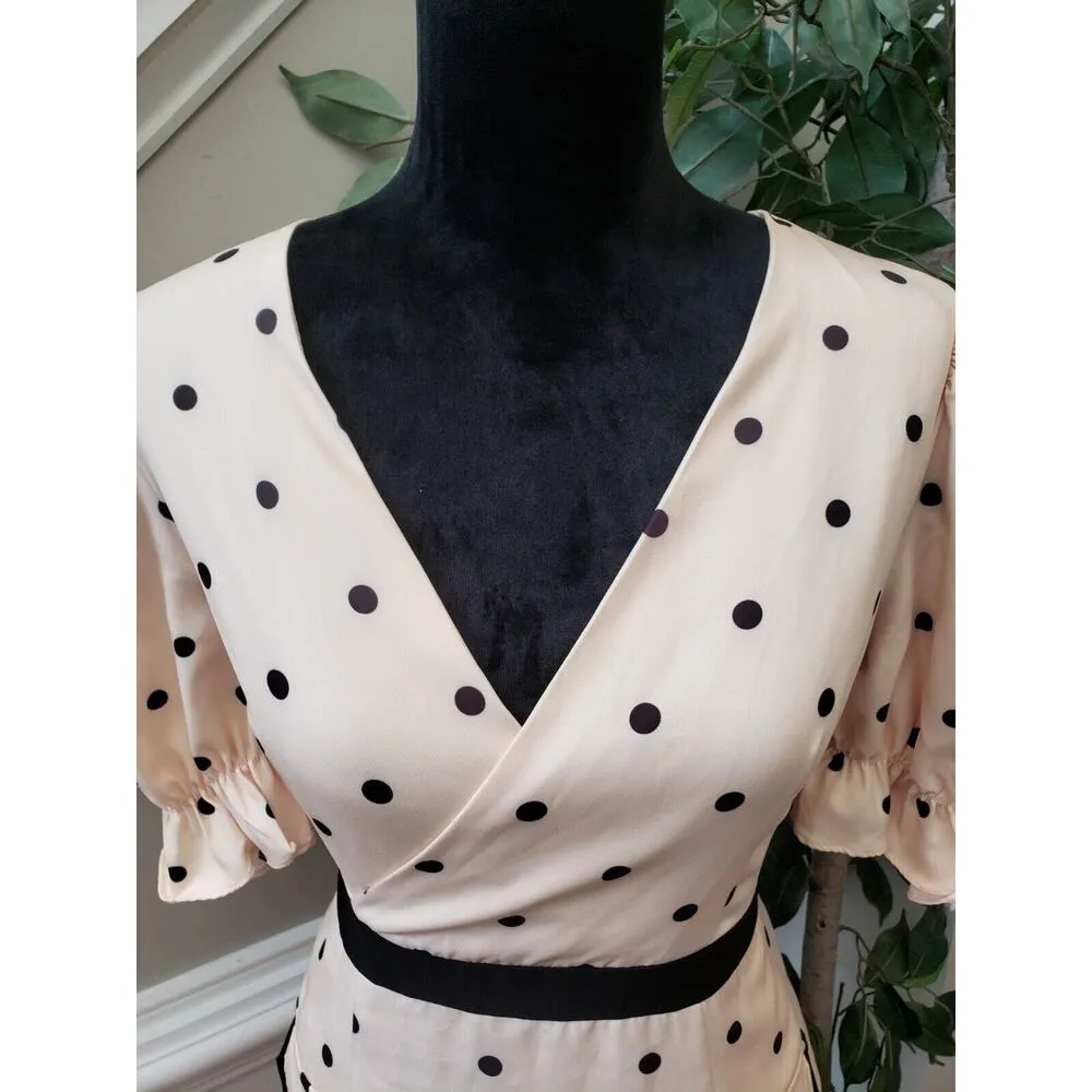 Marin Brand Womens Beige Polka Dot V Neck Short Sleeve Knee Length Shift Dress S - Image 8