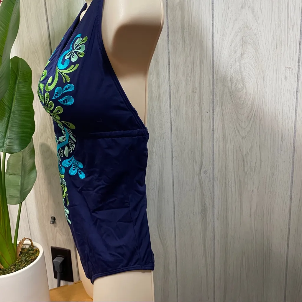 Laundry by Shelli Segal Paisley Embroidered Open Back One Piece Swimsuit S Small - Image 4