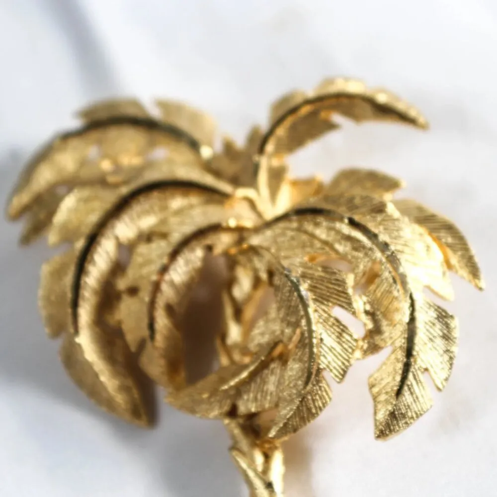 Vintage 1980s 1990s Golden Girl Gold Tone Palm Tree Fashion Pin Brooch Statement - Image 2