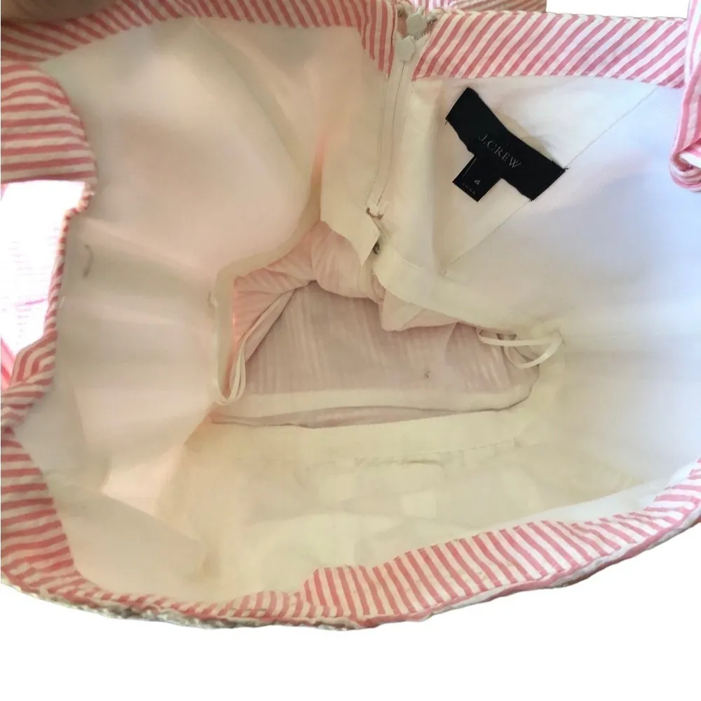 J. Crew Black Label Striped Seersucker Tied Shoulder Fit N Flare Dress Sz 4 Pink - Image 11