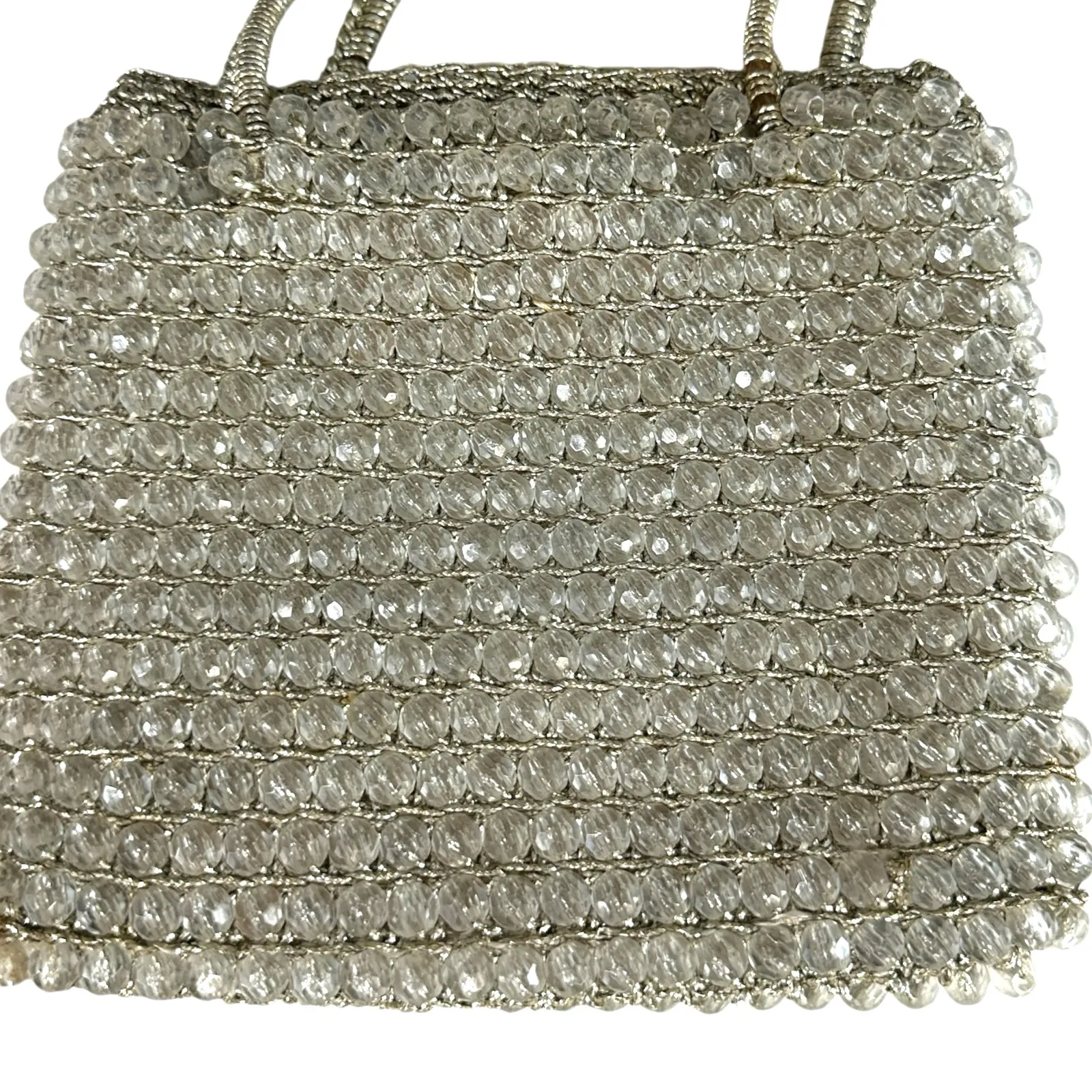 MCM Vintage Lefcord Full Beaded Purse Clutch Small Clear and Gold 50s White - Image 2