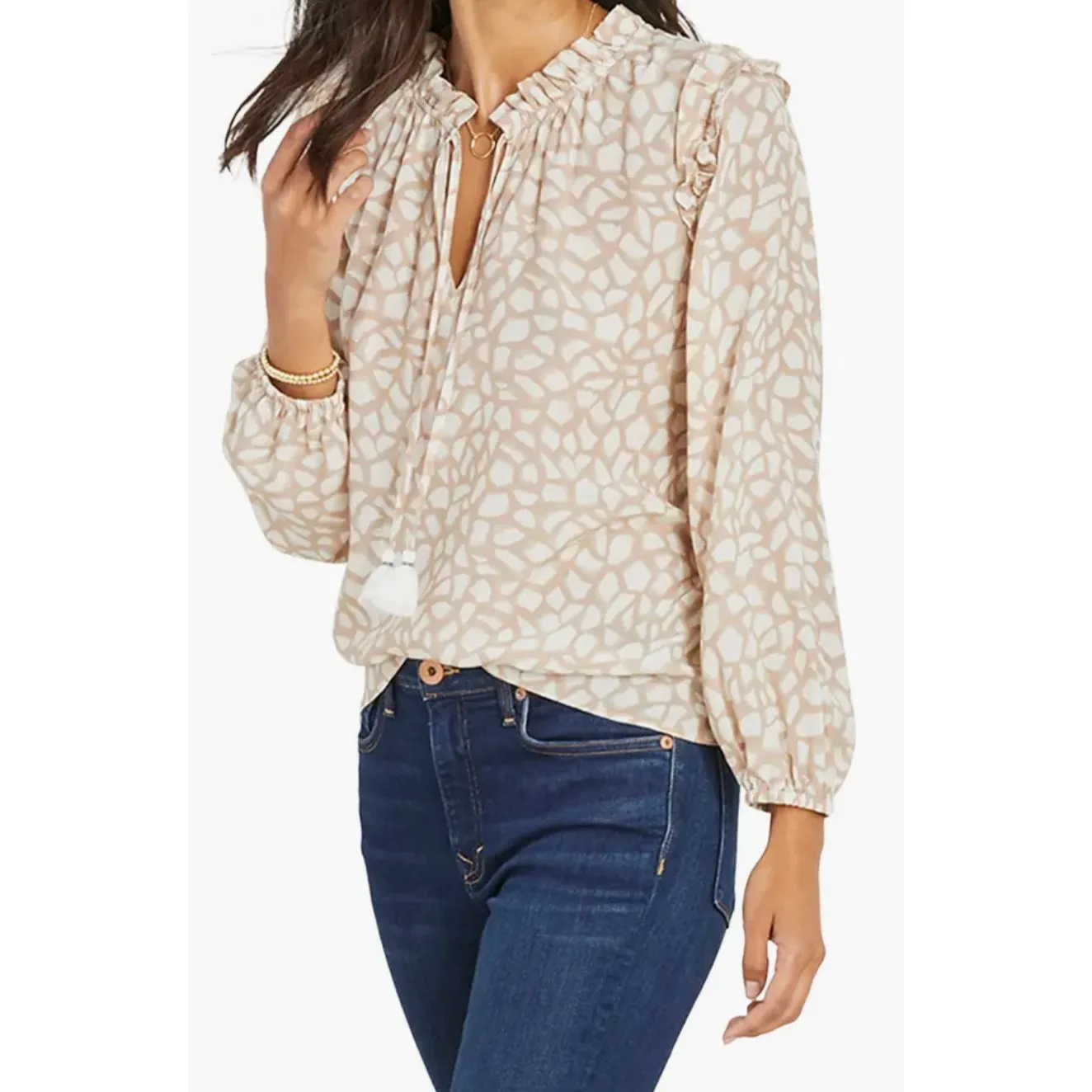 Vineyard Vines New XL Ruffle Top Animal Geo Print Giraffe Blouse - Image 10