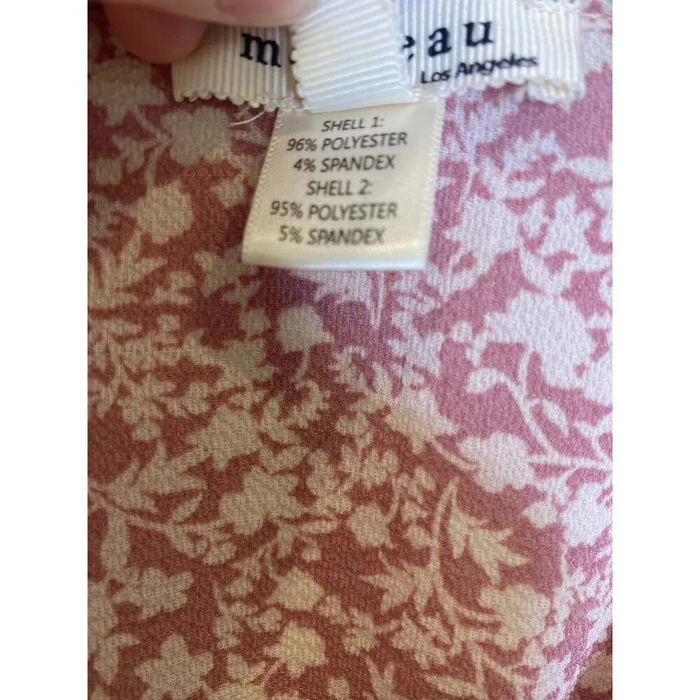 Monteau Short Sleeve Floral Midi Dress EUC Sz Lg Poly Spandex Stretch Pink White - Image 4