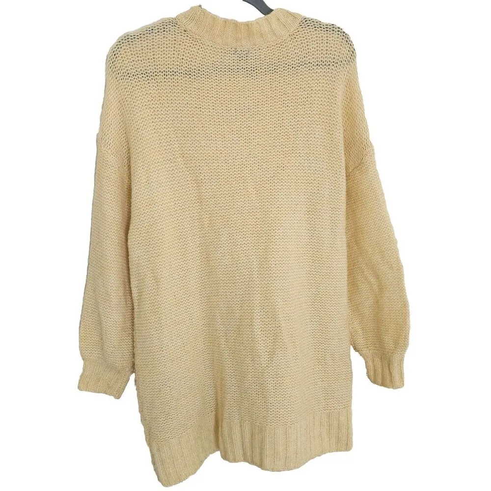 Aerie Happy Place Wool Oversized Sweater Chunky Cable Knit  XS Yellow Cozy Soft - Image 3
