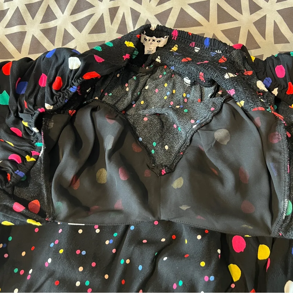 RIXO x Target Multicolor Polka Dot Long Sleeve Sweetheart Swing Dress Size‎ 14 Black - Image 10