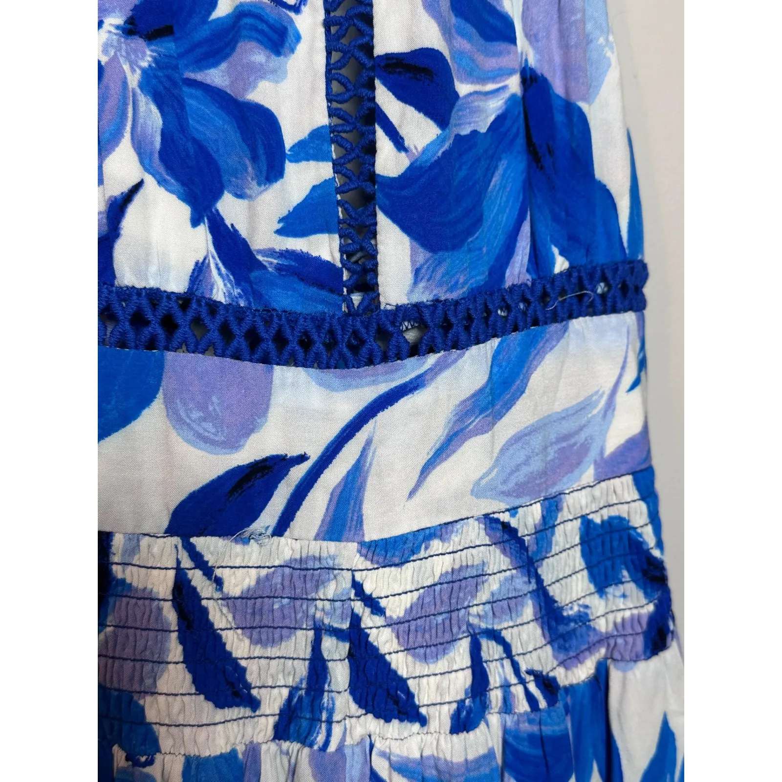 Abel The Label Rumi Maxi Dress Blue White Floral Halter Neck Smocked Waist M - Image 2