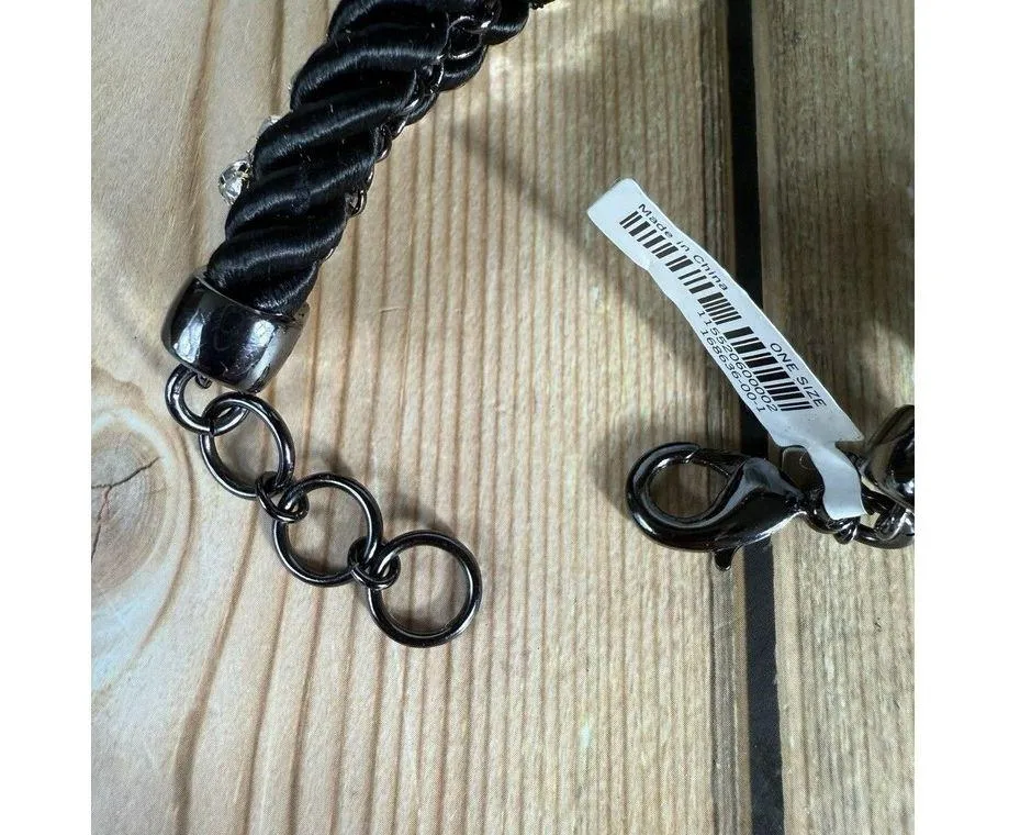 NWT Banana Republic Black Rope Rhinestone Floral Stations Bracelet 7-8” MSRP $48 - Image 7