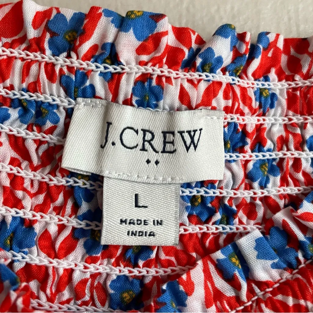 J. Crew Floral Red White and Blue Mini Ruffle Women's Skirt Large - Image 2
