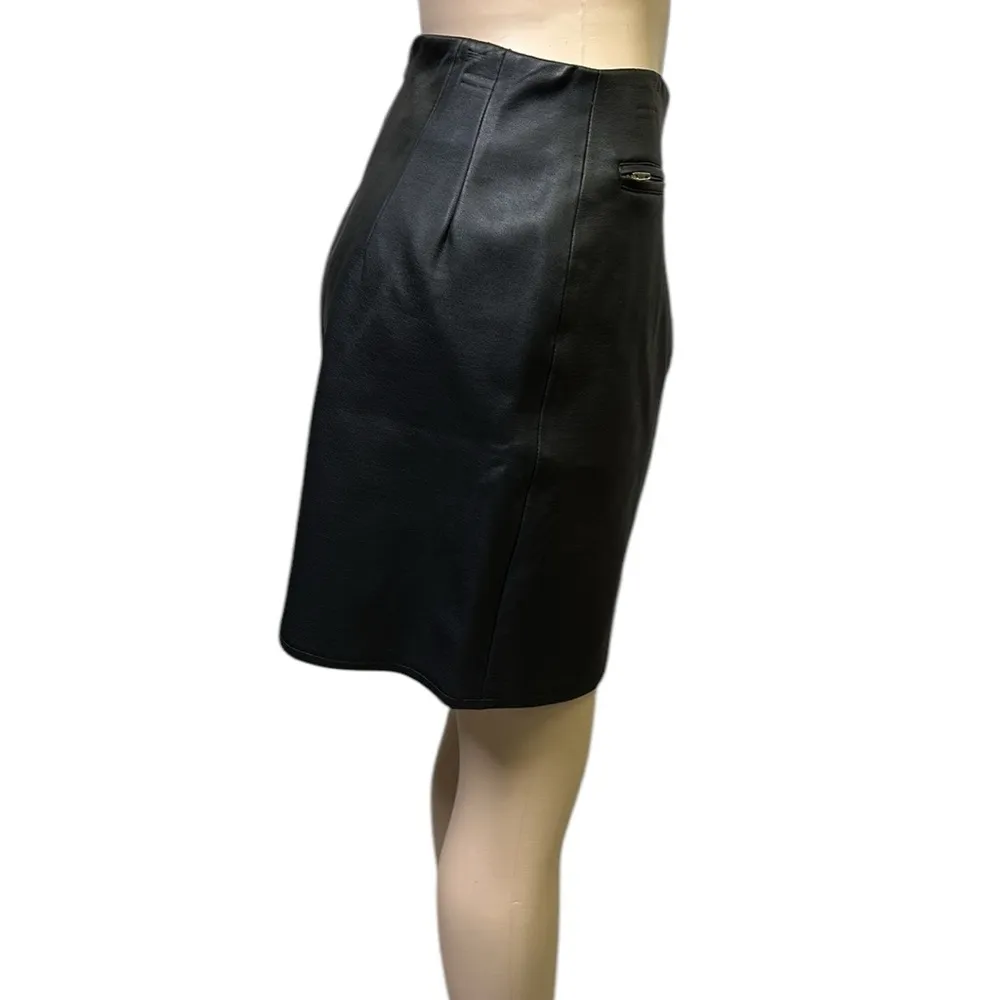Vintage Original Generra Duralife Black Zip Pocket Vegan Leather Mini Skirt 10 - Image 3