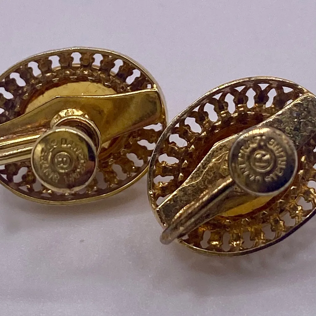 Vintage Danecraft Sterling Silver Citrine Glass Screwback Earrings .75”x.5” Gold - Image 4