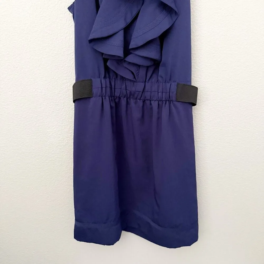 RACHEL ROY | Ruffle Front Black Elastic Waist Navy Blue Dress Racer Back | Small - Image 3