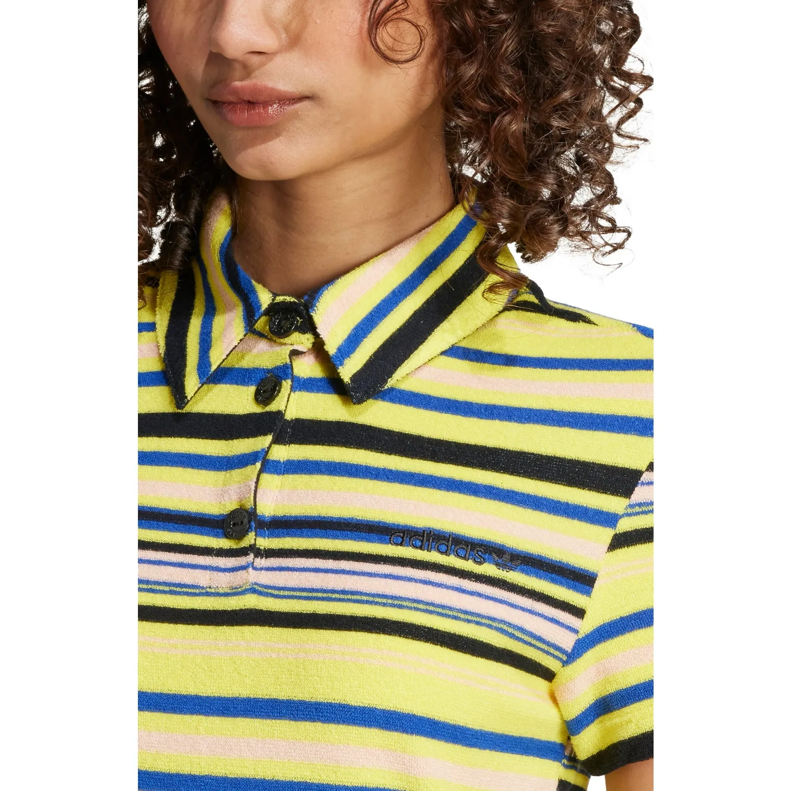Y2K adidas Originals Striped Polo Towel Terry Dress Yellow Blue JC5329 Small - Image 4