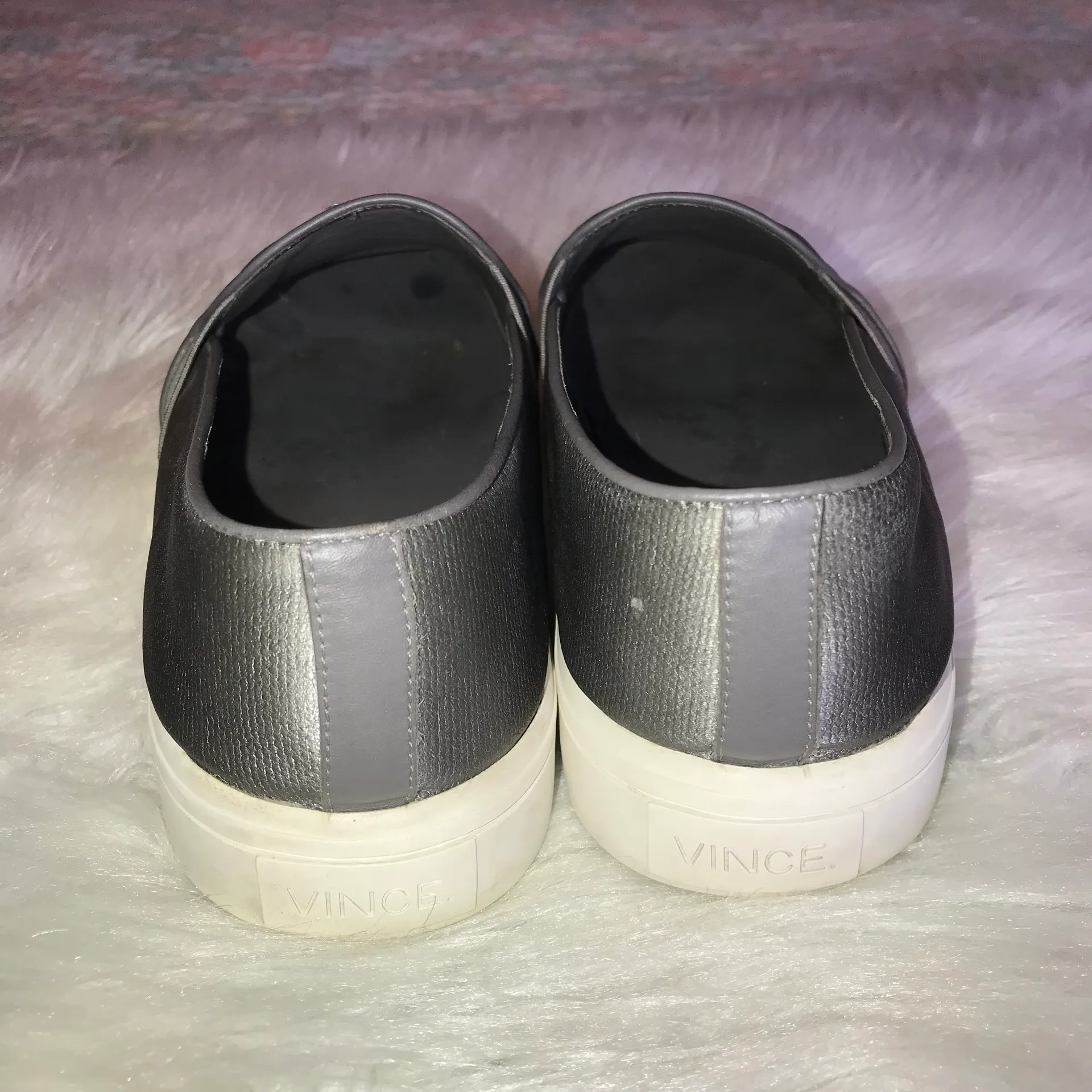 Vince Metallic Shiny Gray Silver Slip On Shoes 9.5M - Image 4
