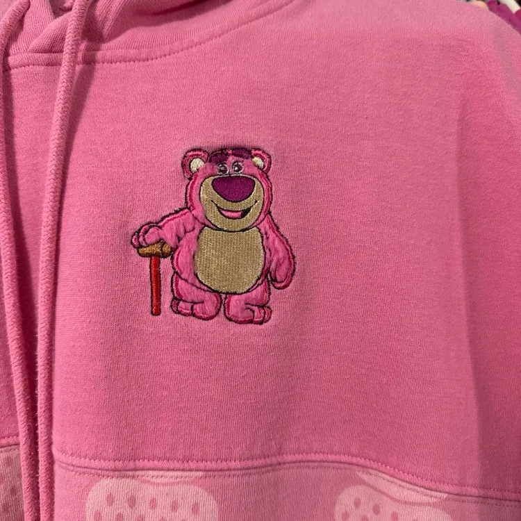 Disney parks pixar Toy Story lotso strawberry bear fuzzy spirit jersey hoodie S - Image 6
