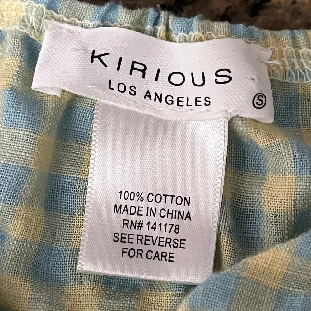 NWT Kirious Los Angeles Gingham Peplum Top S Cropped Boho Fairy Preppy Pinup Green - Image 8