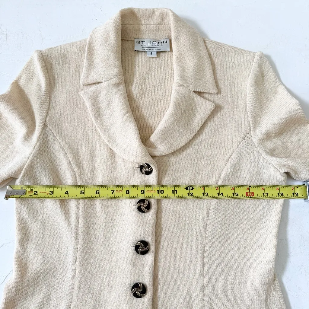ST JOHN Evening by Marie Gray Vintage Cream Santana Knitted Blazer Jacket Size 6 - Image 9