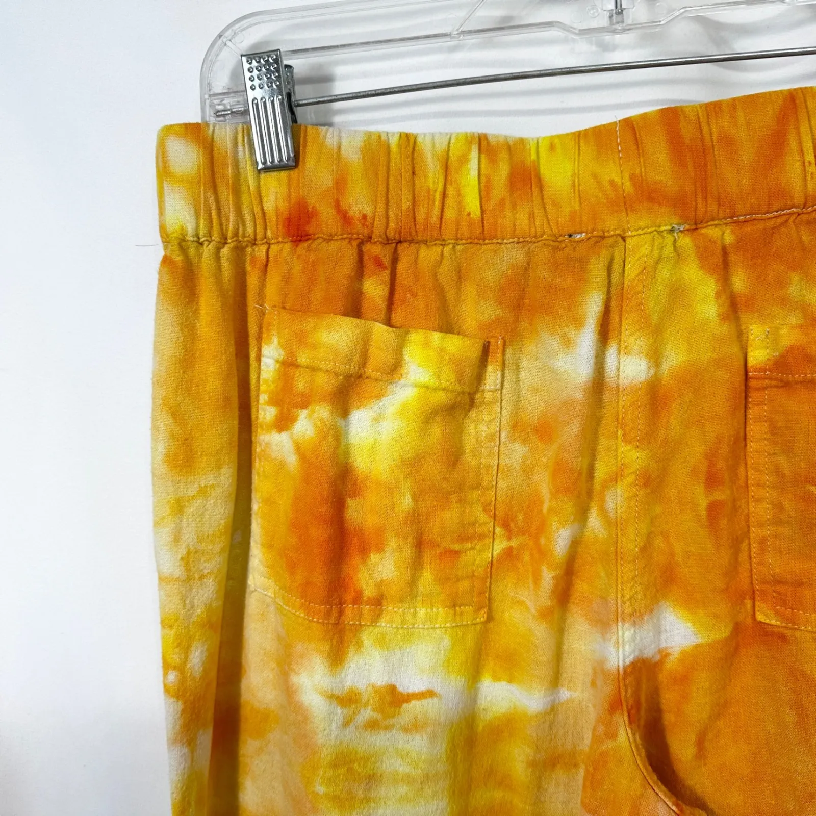 Cynthia Medium Linen Pants Handmade Tie Dye Yellow Orange Lounge Palazzo‎ 1592 - Image 11