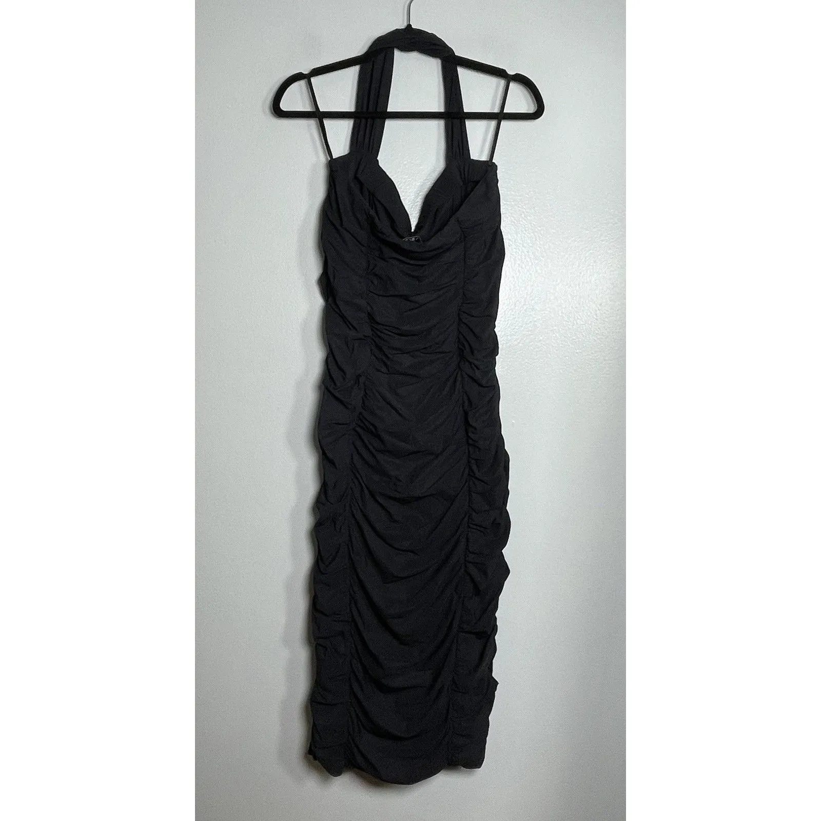 CHIARA BONI La Petite Robe Ruched Halter Dress Size 50 US 12 Black Party Holiday - Image 3