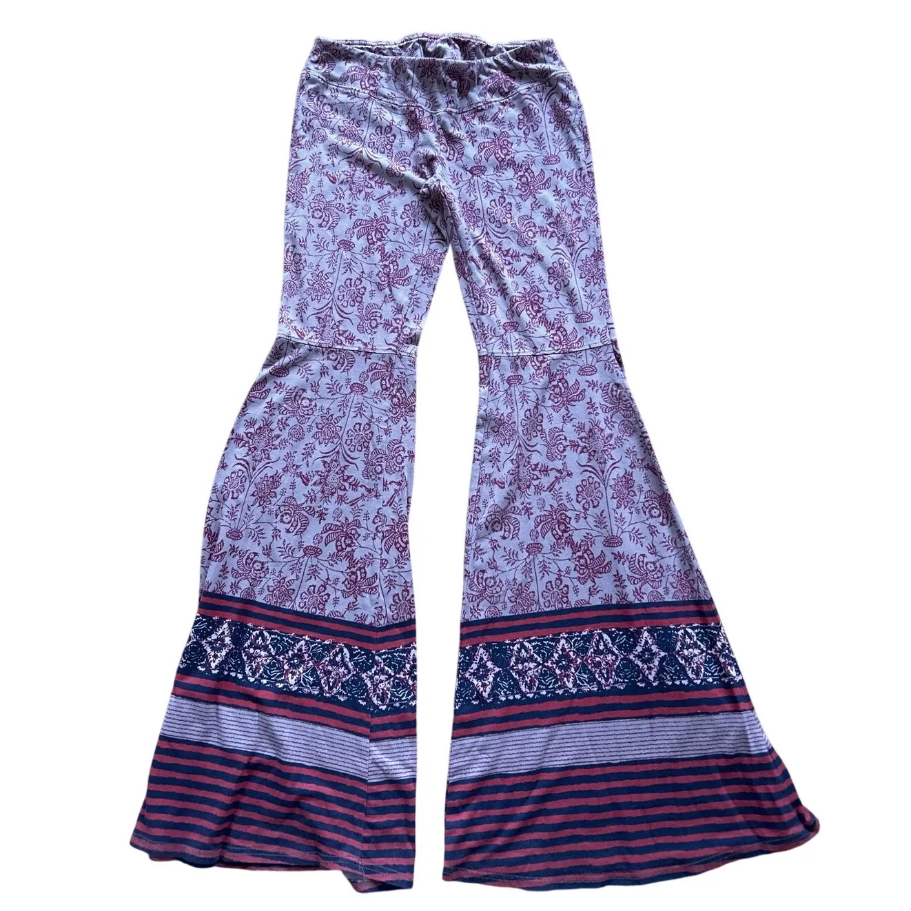 Free People Dusty Lavender Purple Red Floral Wide Flare Yoga Pants - Image 4