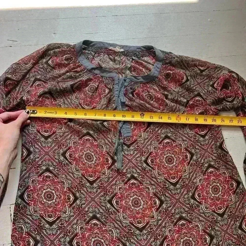 Mystree Mulitcolored Patterned 3/4 Sleeve Boho Western Blouse Women’s Size Small - Image 4