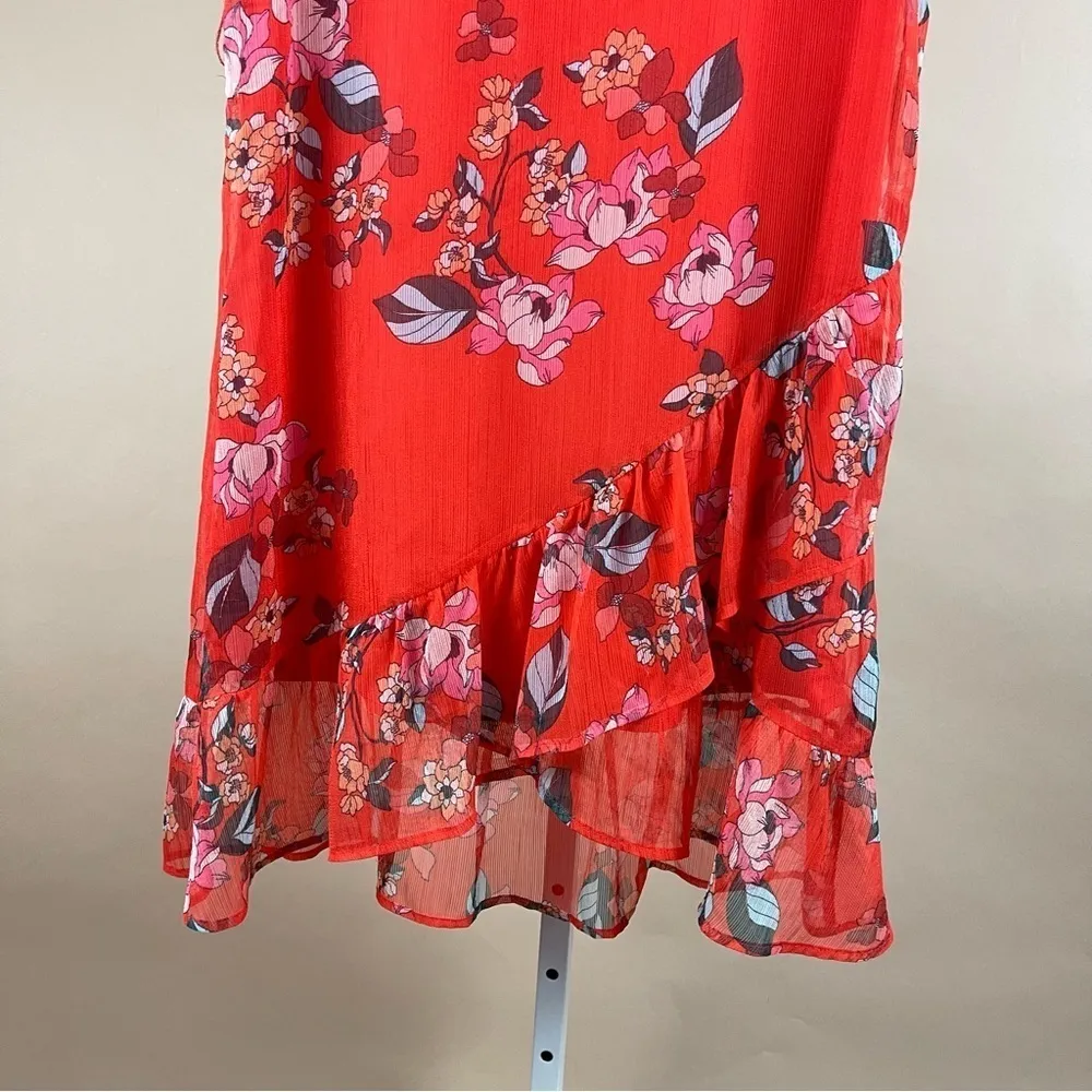 a new day Small Floral Asymmetrical Ruffle Flowy Spring Retro Midi Dress Formal - Image 4