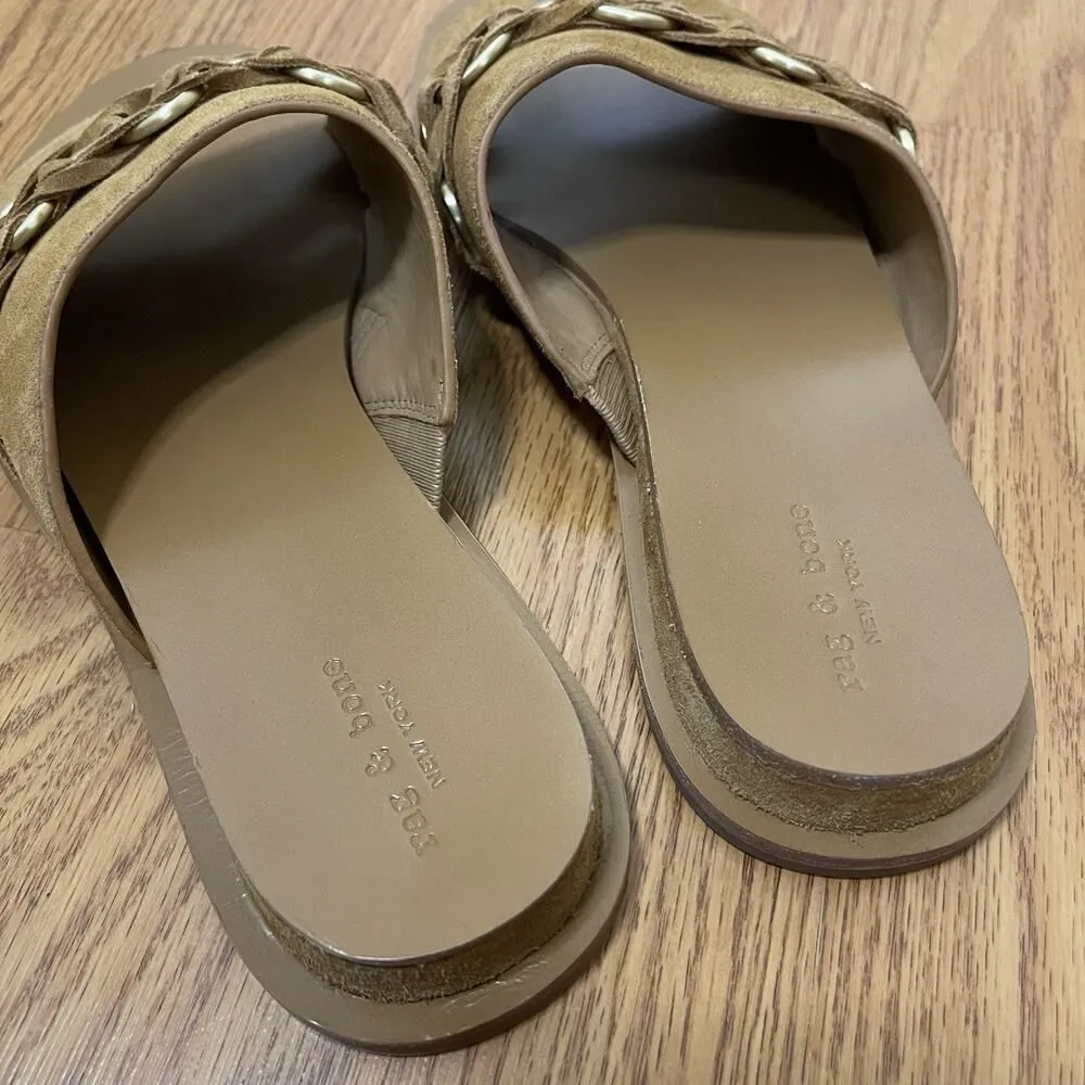NWOB Rag & Bone Beau Suede cognac brown chain slip on sandals size 39 $328 - Image 3