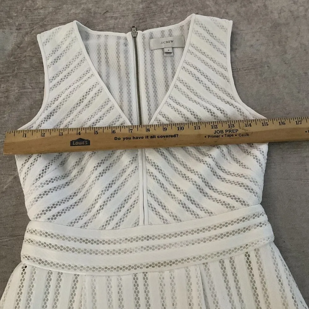 J. Crew White Striped Eyelet Fit & Flare Dress - V Neck Sleeveless Lined Size 0 - Image 11