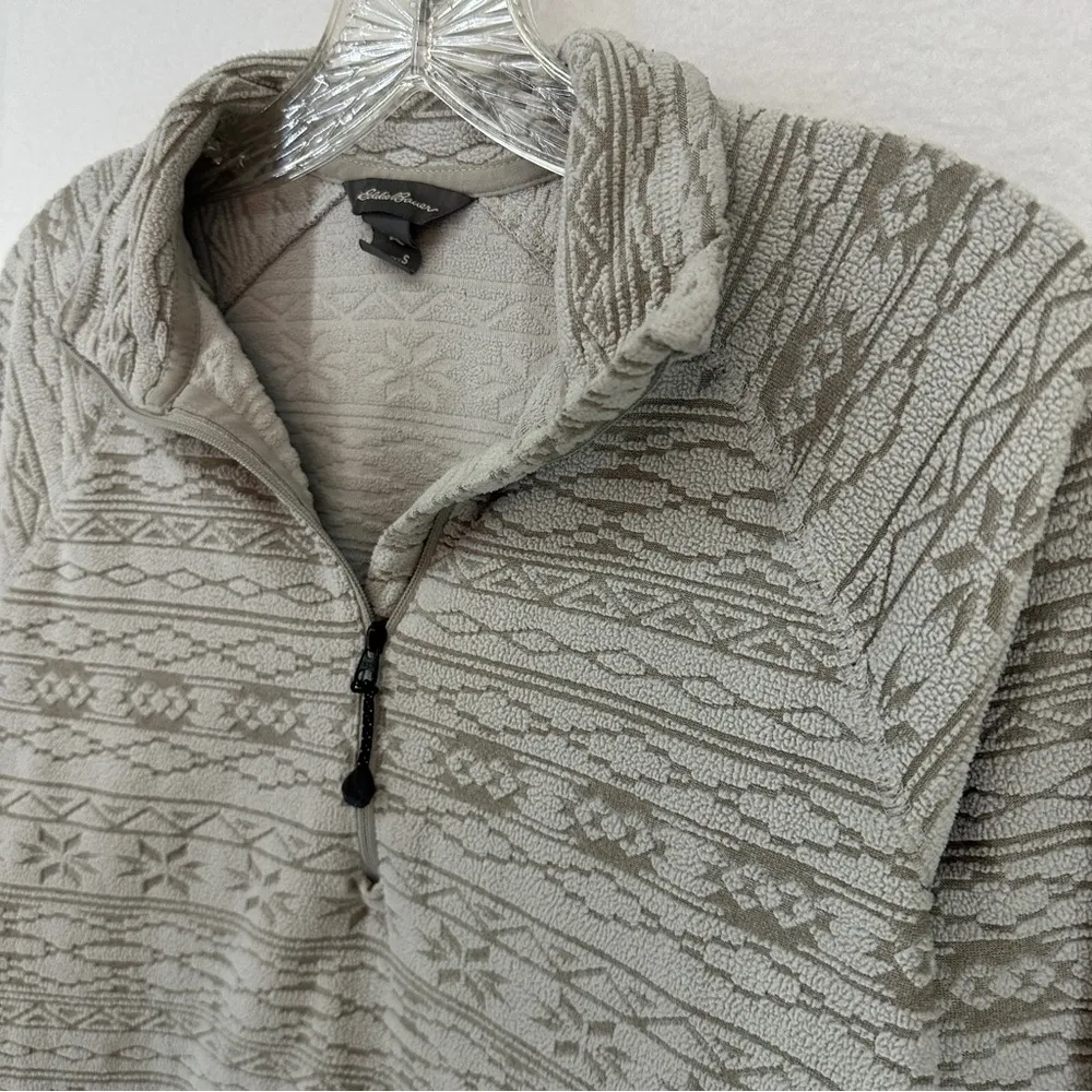 Eddie Bauer Quarter Zip Patterned Pullover Sweater Womans Size S Gray - Image 3