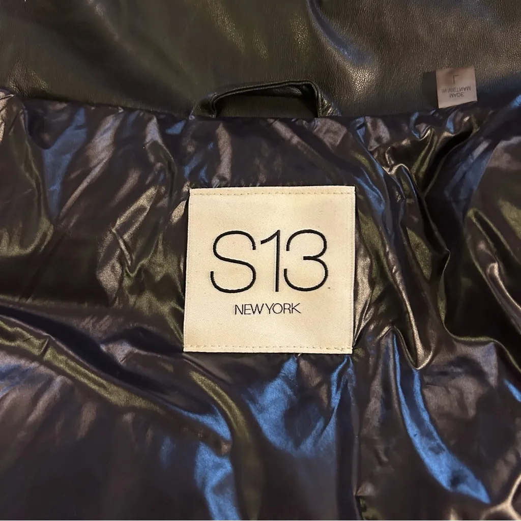 NEW S13 new York Vegan Leather Puffer Vest Jacket Ski Coat Snow Black Large - Image 6