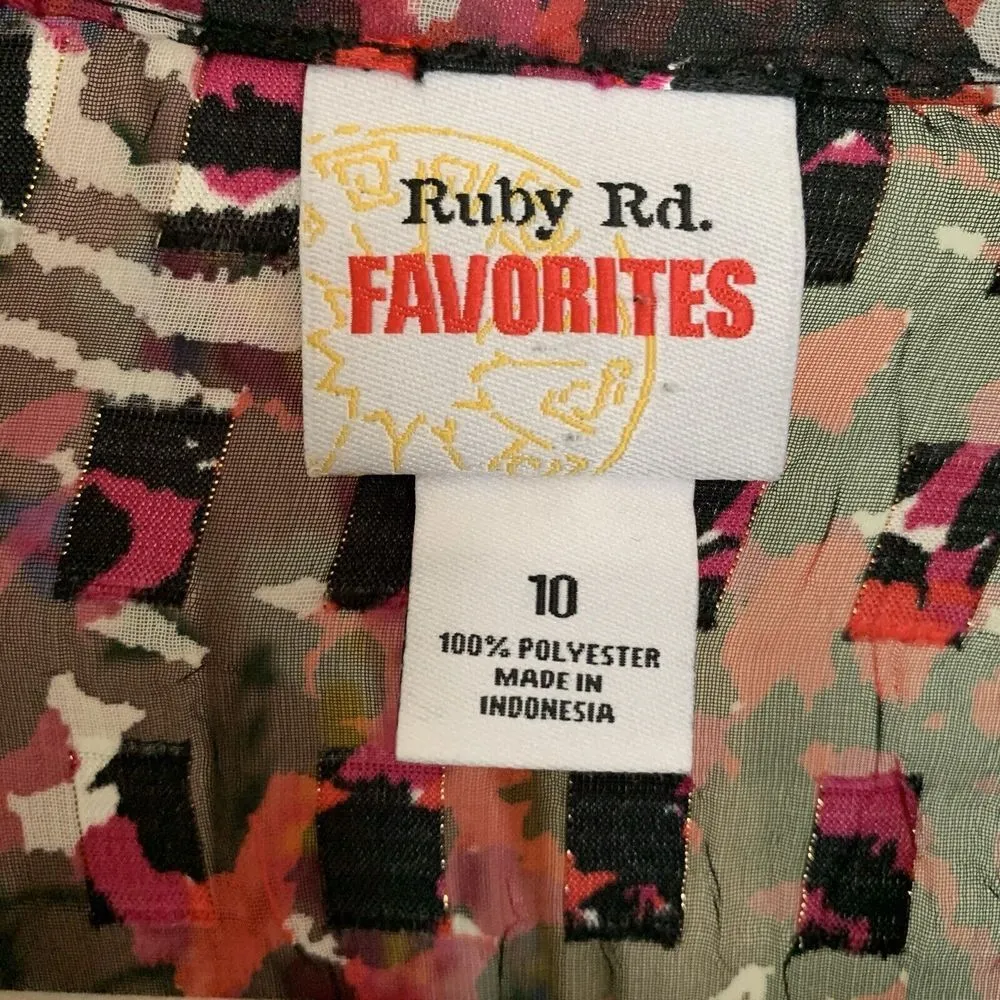 Ruby Rd Shirt Womens 10 Multicolor Textured Roll Tab Sleeves Button Up Blouse - Image 6