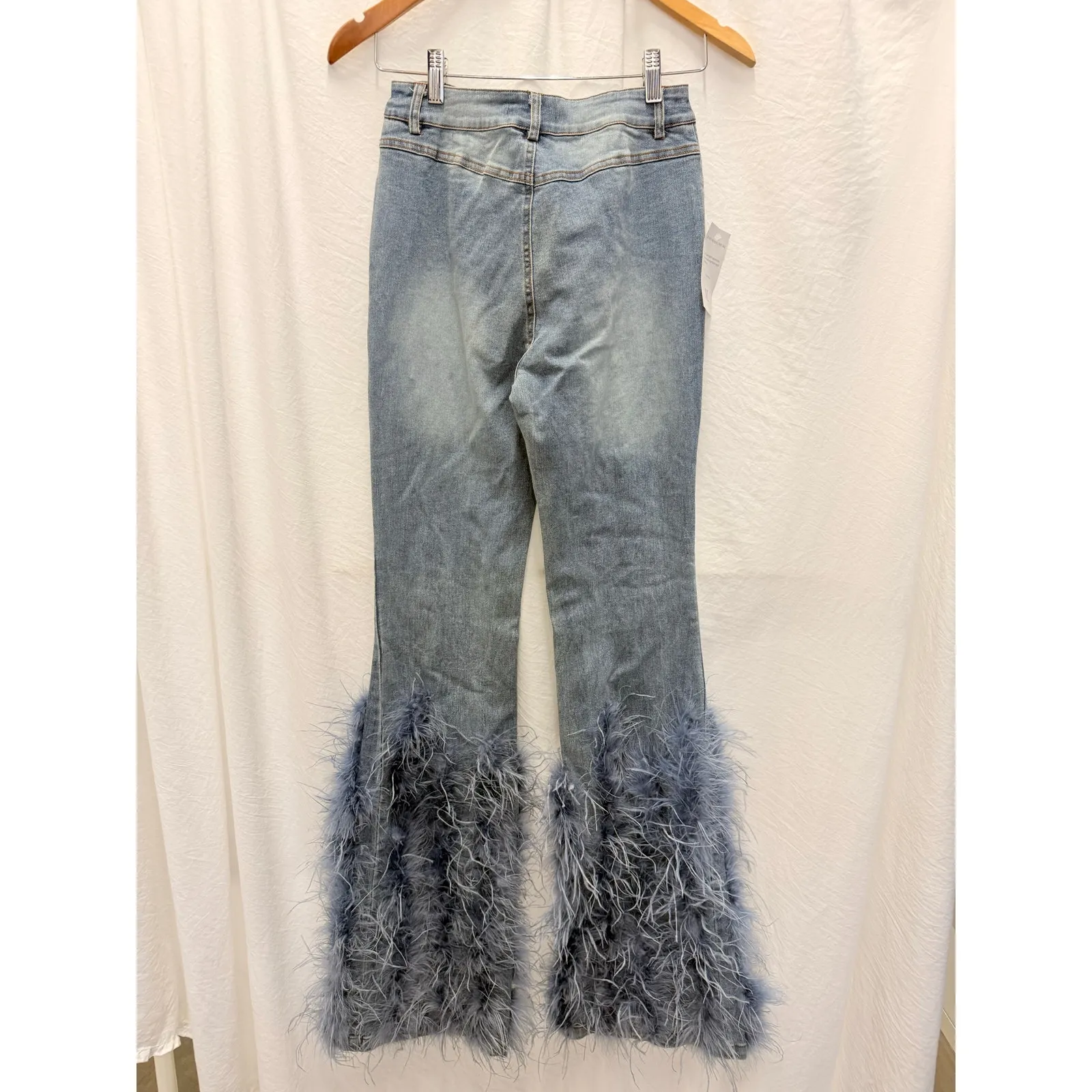 Nichole Lynel | NEW Feather Pearl Flare Denim Small Gala Party Clubbing Blue Size 6 - Image 4